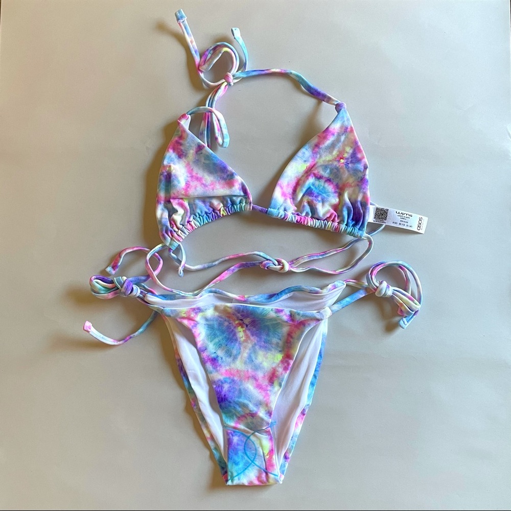 ASOS DESIGN triangle bikini neon tie dye 6 & 4